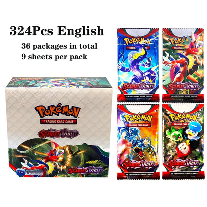 Lotto di 36 bustine di carte Pokémon TCG in inglese, con 324 carte, in confezione display di Otaku Family Store Online.