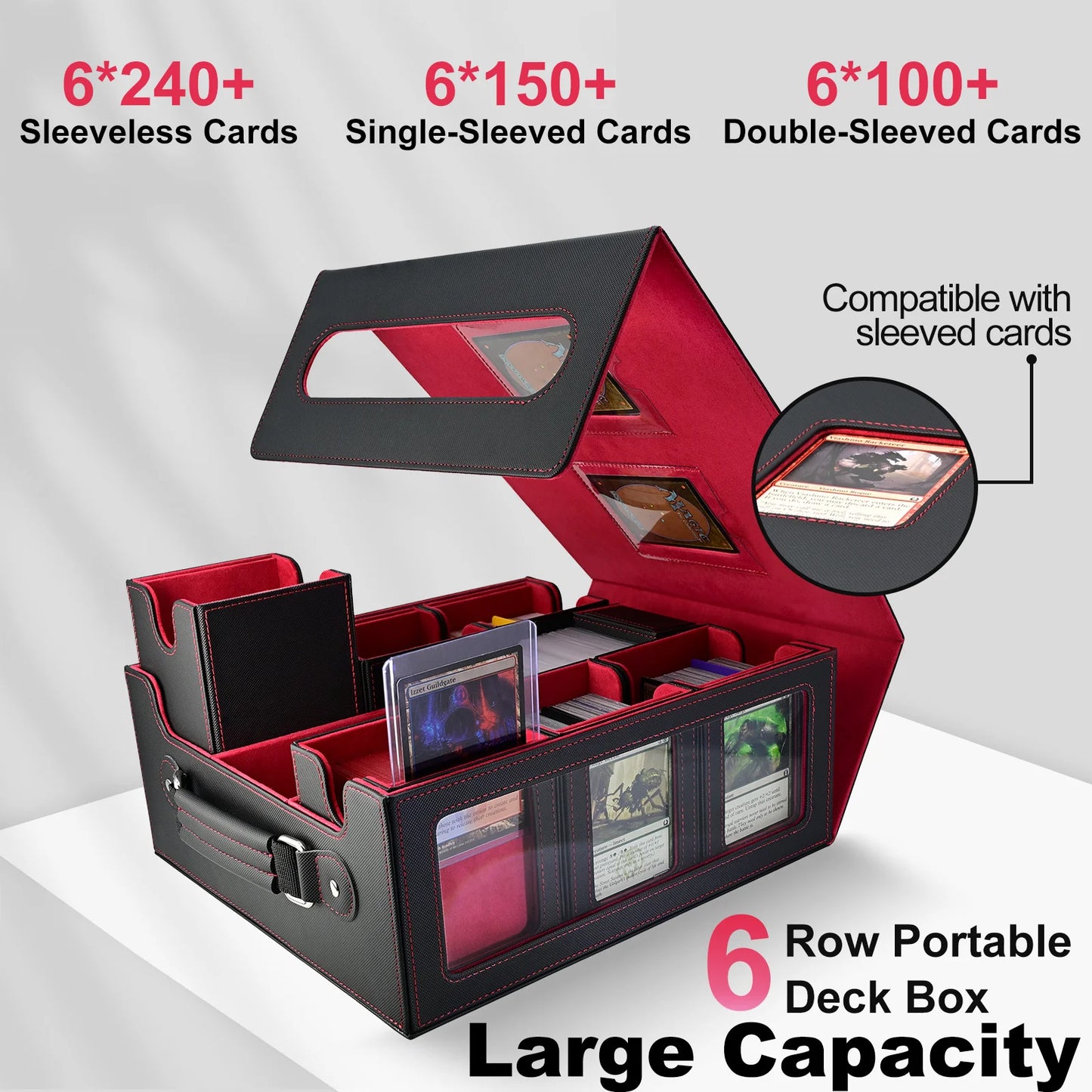 Scatola porta carte da gioco 7-in-1 Otaku Family Store, con maniglia, 8 top loader e 2 fermagli, per carte da collezione e giochi.