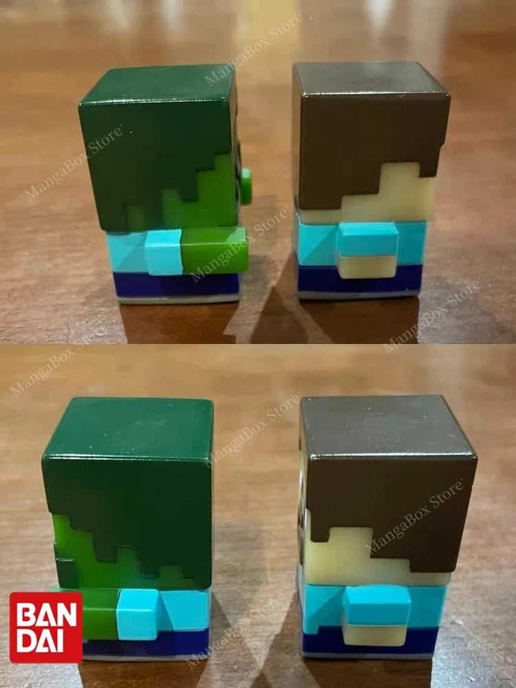 Figura collezionabile LED Minecraft Bandai Namco, set Gashapon con Steve, Zombie, Ender Dragon e scheletro, gadget da collezione.