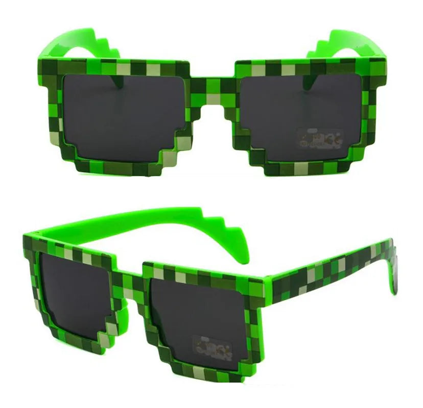 Occhiali da sole quadrati colorati per bambini, occhiali cosplay ispirati a Minecraft con custodia EVA, giocattolo per bambini