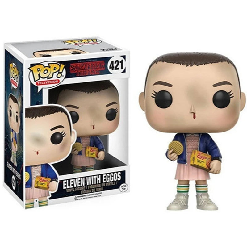 Funko Pop Stranger Series #1462 Eddie, Dustin, Steve, Robin, Eleven vinyl figures, dettagli visivi dei personaggi della serie TV.