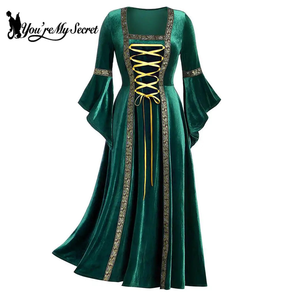 Vestito da donna goth punk vintage in stile medievale, perfetto per cosplay e carnevale, con dettagli nobili e regali.